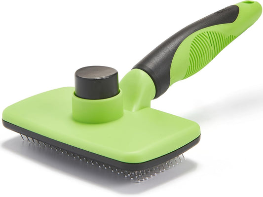 Self Cleaning Slicker Brush for Dogs& Cats, Skin Friendly Grooming Brush for Shedding Long&Short Haired Dogs& Cats, Deshedding Pet Supplies Accessories, Green