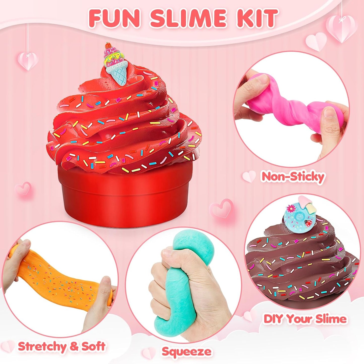 Valentines Day Cards for Kids School, 30 Pack Valentines Day Gifts for Kids with Butter Slime, Valentines School Classroom Exchange Gift for Party Favor, Slime Toys for Boys Girls