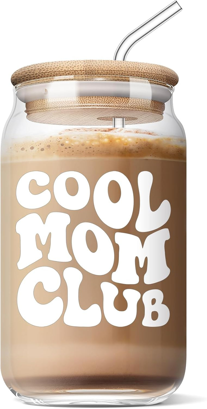 Mother’S Day Gifts for Mom - Funny Mom Gifts from Daughter or Son, Mom Birthday Gifts Ideas, Christmas Day Gifts for Mother in Law Step Bonus New Mom, Cool Mom Club 16 Oz Coffee Glass