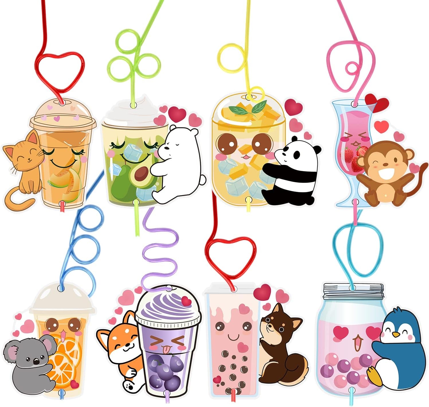 32 Pack Valentines Day Cards for Kids School Crazy Straws, Cute Kids Valentines Cards for Classroom School Exchange Gifts, Fun Valentines Gifts for Kids Party Favors Game Prizes