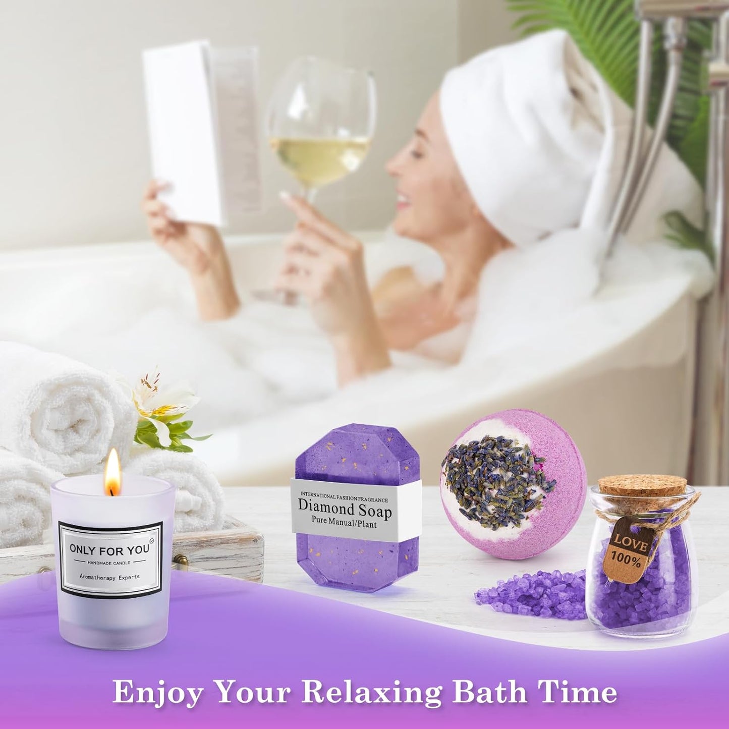 Birthday Gifts for Women Girls - Christmas Gifts for Mom Wife Sister Female Friends Girlfriend Nurse Mothers Day Presents for Her Lavender Relaxing Spa Basket Purple Gift Box Mug Tumbler Set