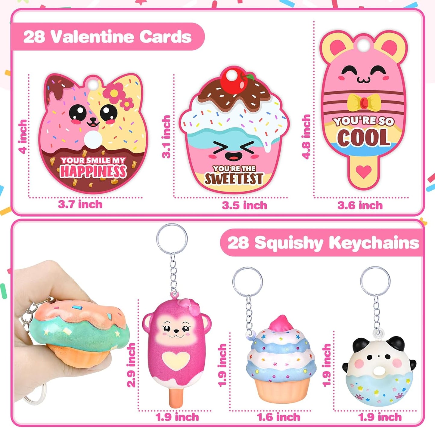 28 Pack Valentines Cards for Kids, Valentine Dessert Squishy Toys with Cards, Classroom Exchange Prizes & Party Favors, Kids Valentines Day Cards, Ideal Valentine Gifts for Boys Girls