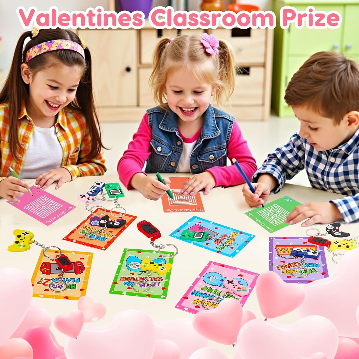 28PCS Video Game Keychains Valentines Day Cards for Kids School Classroom Funny Valentine Day Exchange Gifts for Toddlers Boys Girls Student Valentine'S Party Favor Goodie Bag Stuffers Treat Bulk