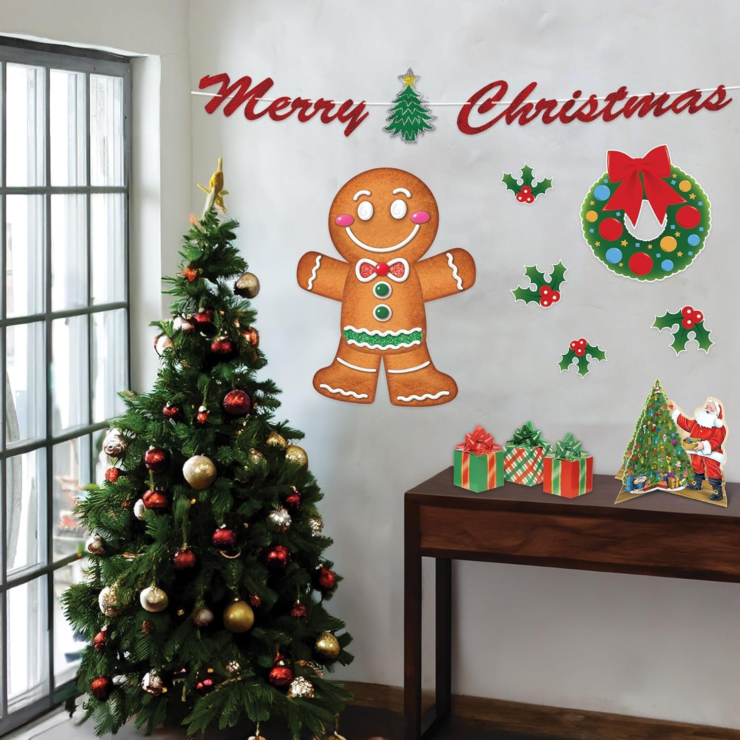 Jointed Gingerbread Man, 3’- Christmas Wall Decorations, Unique Gingerbread House Décor for Holiday Parties, Winter Wonderland Seasonal Accent for Homes and Classrooms