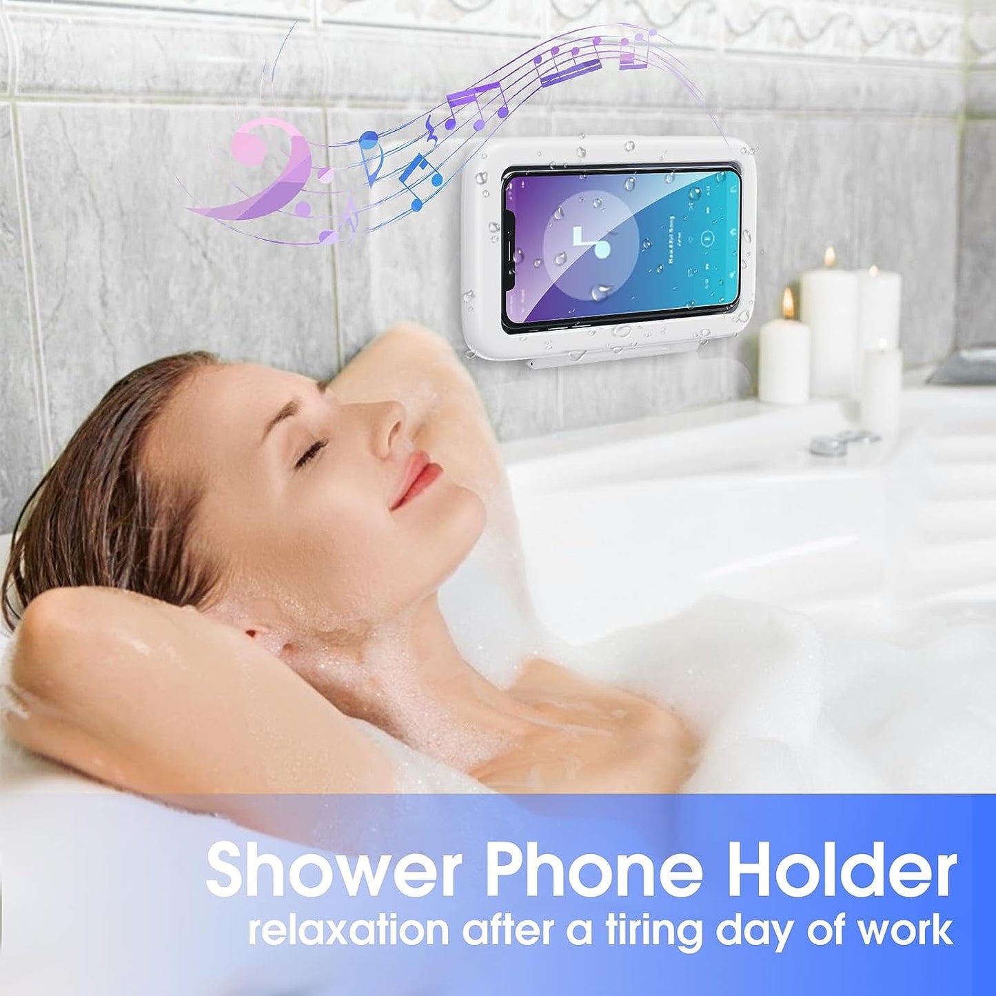 Shower Phone Holder Waterproof, 480° Rotatable Adjustable Bathroom Wall Mount Stand, Anti-Fog High Sensitivity Iphone Case, Bathroom Accessories for 4-7'' Cellphones, Gift for Men Women