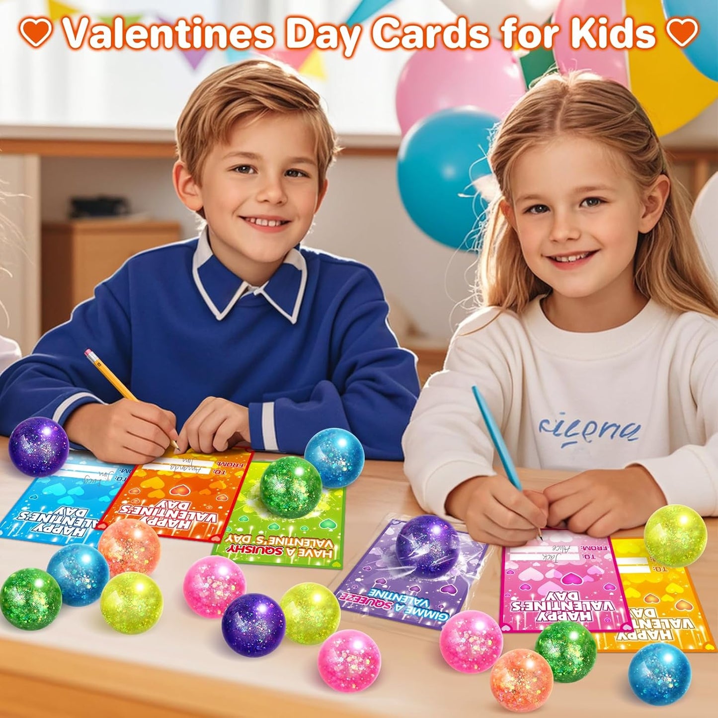 24 Pack Valentines Day Cards for Kids, Valentine'S Cards with Squeeze Balls, Stretchy Toy for Classroom School Valentine'S Gifts Exchange, Valentine'S Party Favor Prizes for Boys Girls