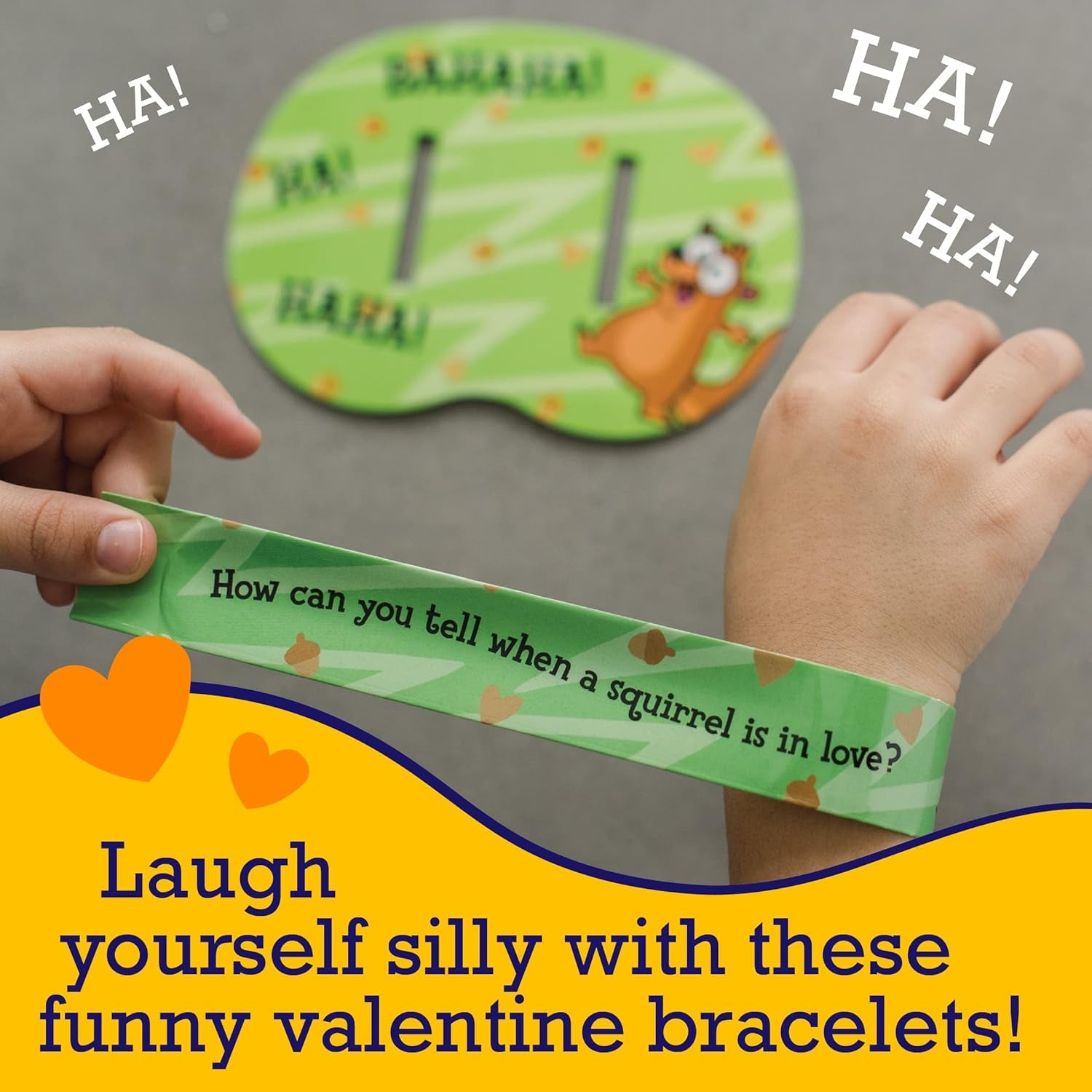 Valentines Cards for Kids Classroom, Set of 28 Valentines Day Gifts - Jokes Slap Bracelets