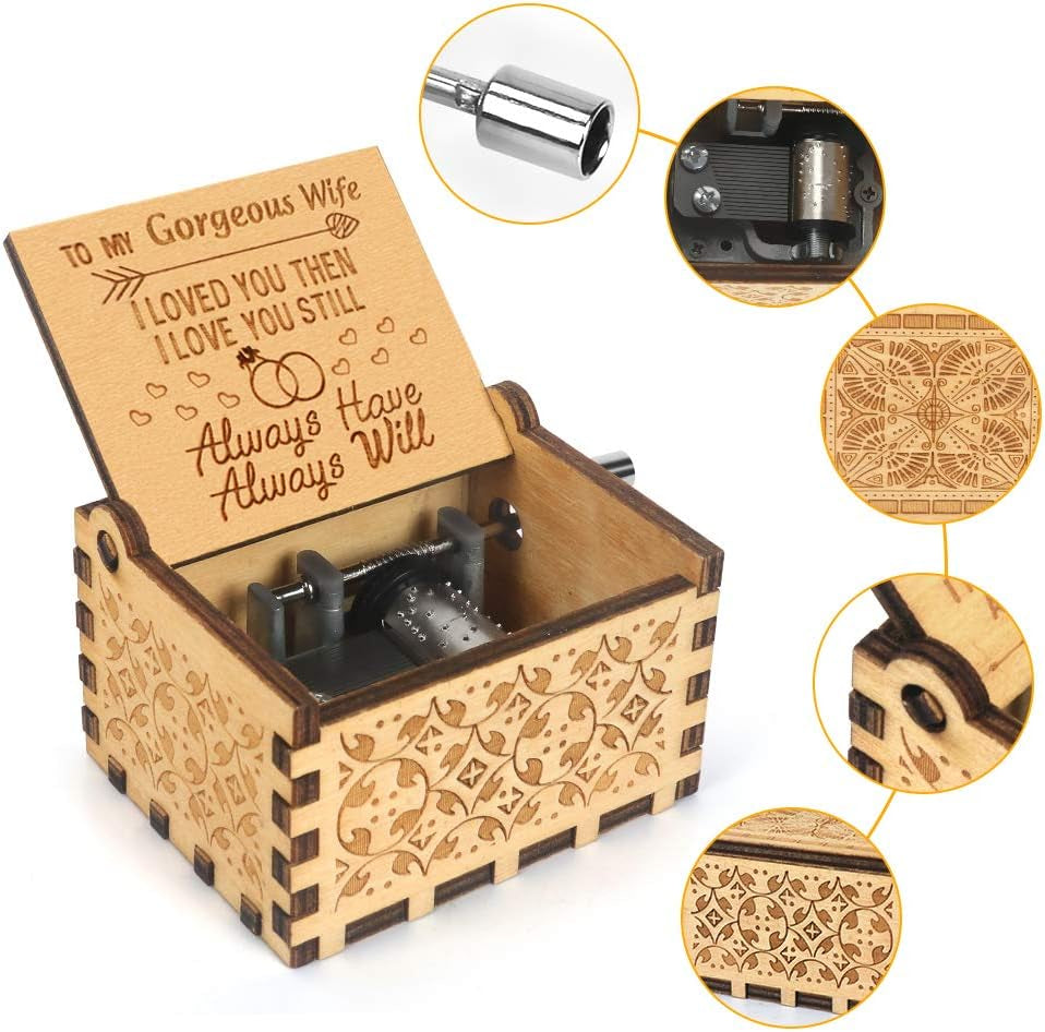 Music Box Hand Crank Engraved Musical Box-You Are My Sunshine Antique Vintage Gift for Husband to Gorgeous Wife on Birthday Anniversary Christmas Thanksgiving Valentine'S Day