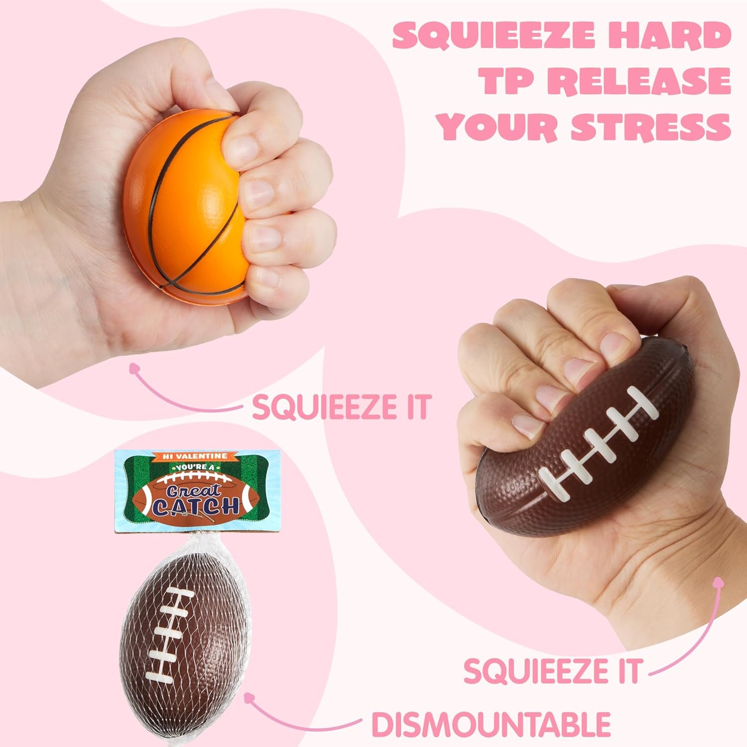 16 Pcs Valentines Day Mini Sports Stress Ball with Valentine Gift Cards, Squeeze Foam Balls for Classroom Exchange Prizes, Stress Relief, Anxiety Relief, Valentine Party Favor Toys