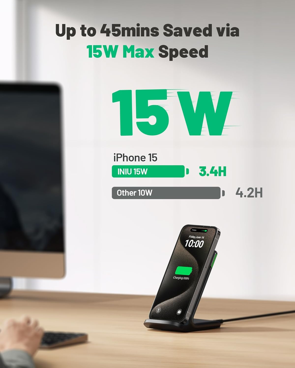 Wireless Charger, 15W Fast Qi-Certified Wireless Charging Station with Sleep-Friendly Adaptive Light Compatible with Iphone 16 15 14 13 Pro XS 8 plus Samsung Galaxy S23 S22 S21 Note 20 Google Etc