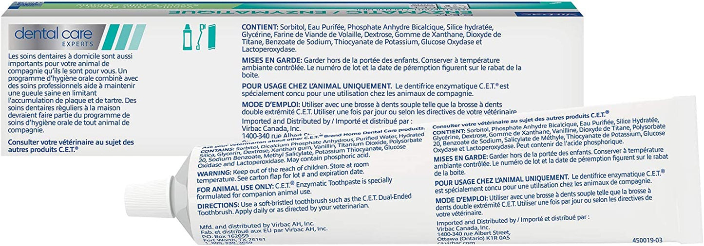 C.E.T. Enzymatic Toothpaste Eliminates Bad Breath by Removing Plaque and Tartar Buildup Best Pet Dental Care Toothpaste Vanilla Mint Flavor 2.5 Oz Tube