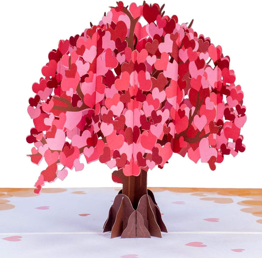 3D Pop up Valentines Day Card, Heart Tree Pop-Up Cards, for Birthday, Anniversary, Mothers Day, Thank You, Get Well, All Occasion - 5" X 7" Cover - Includes Envelope and Note Tag