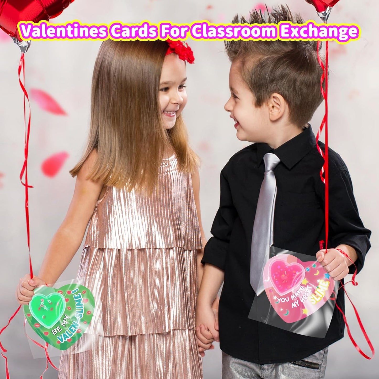 Valentines Day Cards for Kids- 30 Set of Heart Shape Slime Toys and Cards Bulk for Valentine Exchange Gifts, Valentines Party Favors for Kids, School Classroom Valentine'S Prizes