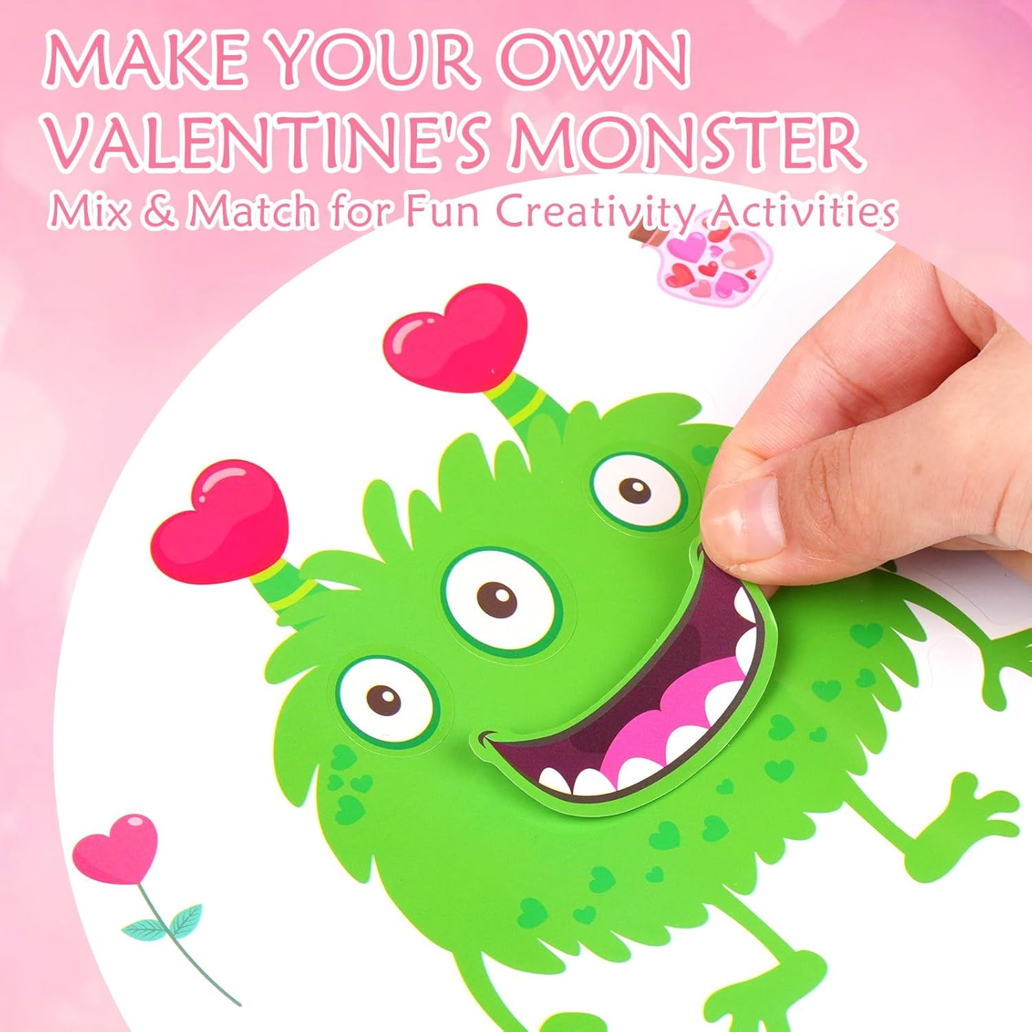 32 Sheets Valentine’S Monster Make-A-Face Stickers | Valentine’S Day Gifts for Kids DIY Crafts & Classroom Party Supplies | Fun Valentine Exchange, Activities, and Goodie Bag Stuffers