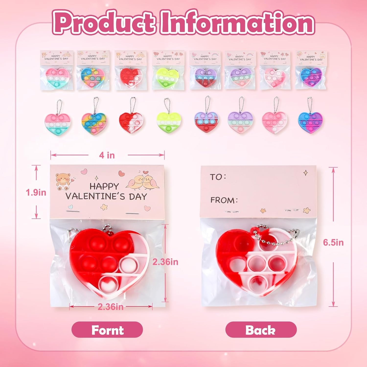 32Pcs Heart Shape Pop Fidget Toy with Valentine'S Day Card for Kids,Valentines School Classroom Exchange Kit for Kids, Party Favor Supplies for Kids