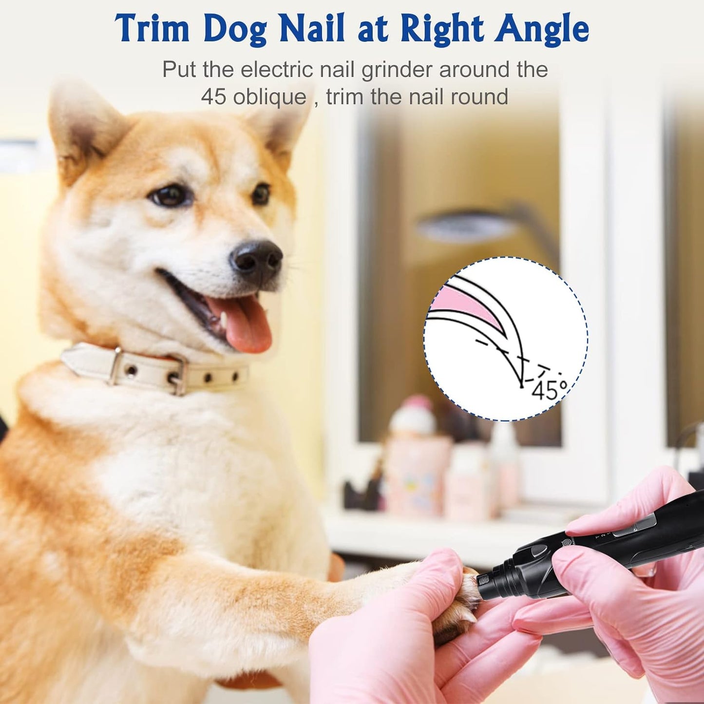 Dog Nail Grinder, 2-Speed and LED Light, Powerful Touch-Switch, Quiet and Low-Vibration Dog Nail Trimmers, and 3 Ports for Large Dogs, Medium, Small Dogs Cats Pets with Hard or Thick Nail