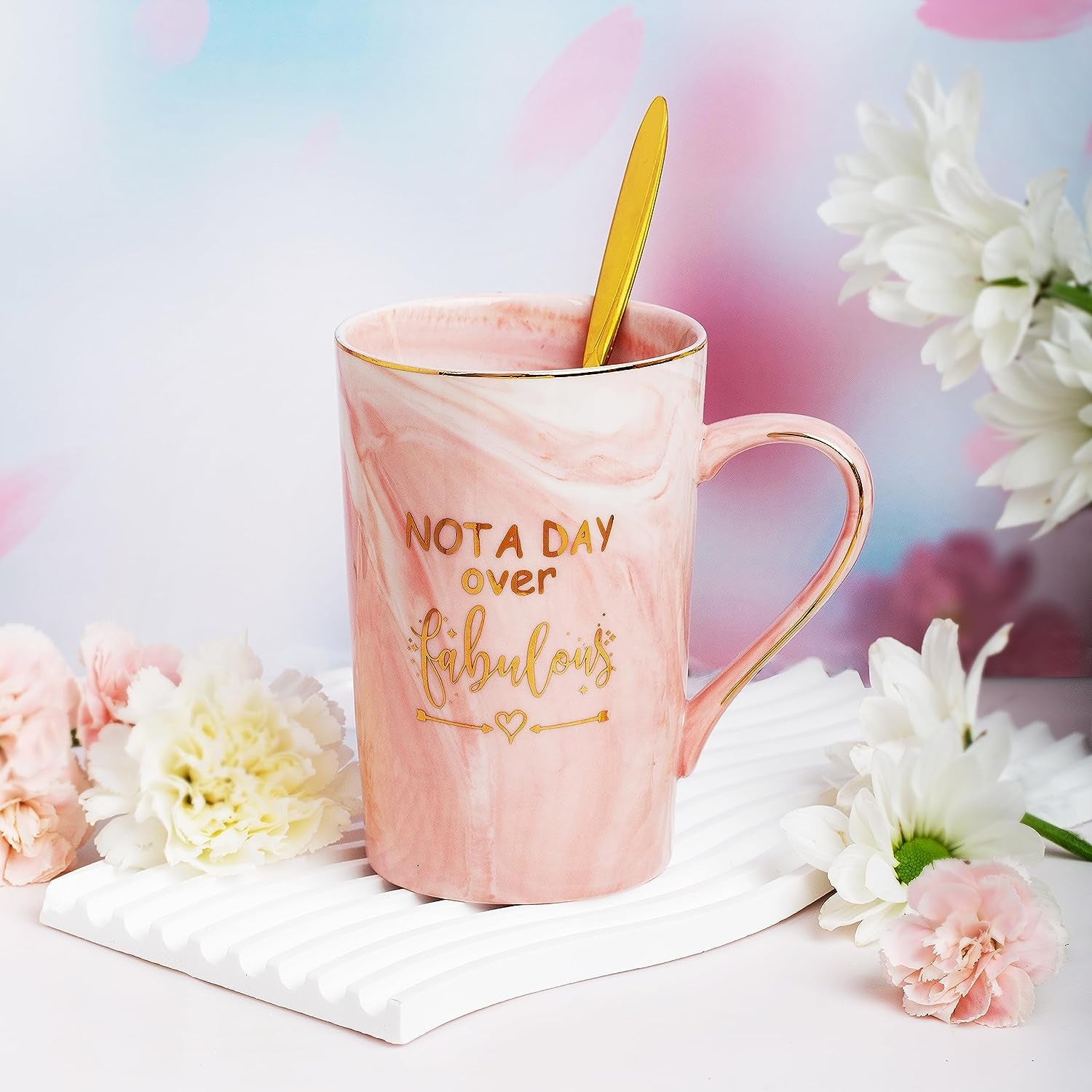 Not a Day over Fabulous Mug Gifts Set- Birthday Gifts for Women - Funny Birthday Gift Ideas for Her,Friends, Coworkers, Her, Wife, Mom, Daughter, Sister, Aunt Ceramic Marble Mug 14 Oz