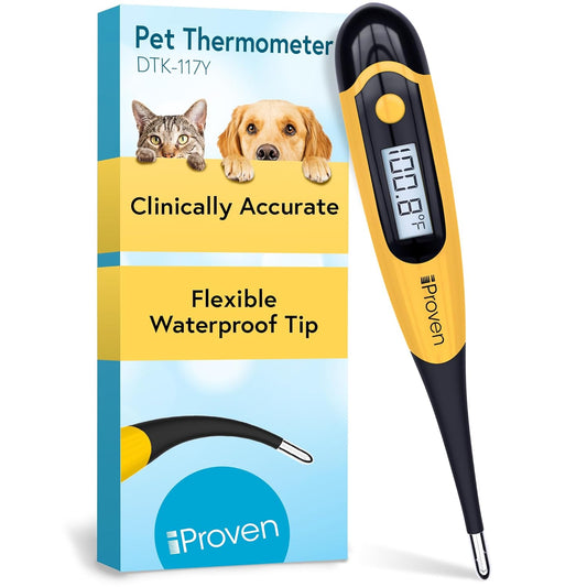 Iproven Dog & Cat Thermometer for Accurate Fever Detection, Comfortable Flexible Tip, Waterproof Pet Thermometer, Fast Readings in 20 Sec, Whelping and Veterinary Supply, DTK-117Y