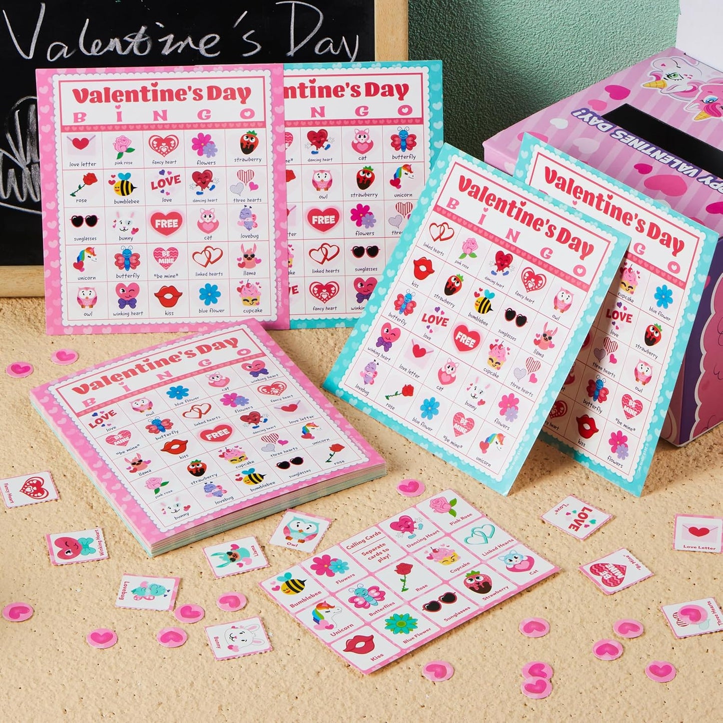 36 Players Valentines Day Bingo Cards (5X5) for Kids School Classroom Exchange Gift Rewards, Fun Party Games, Indoor Family Activities