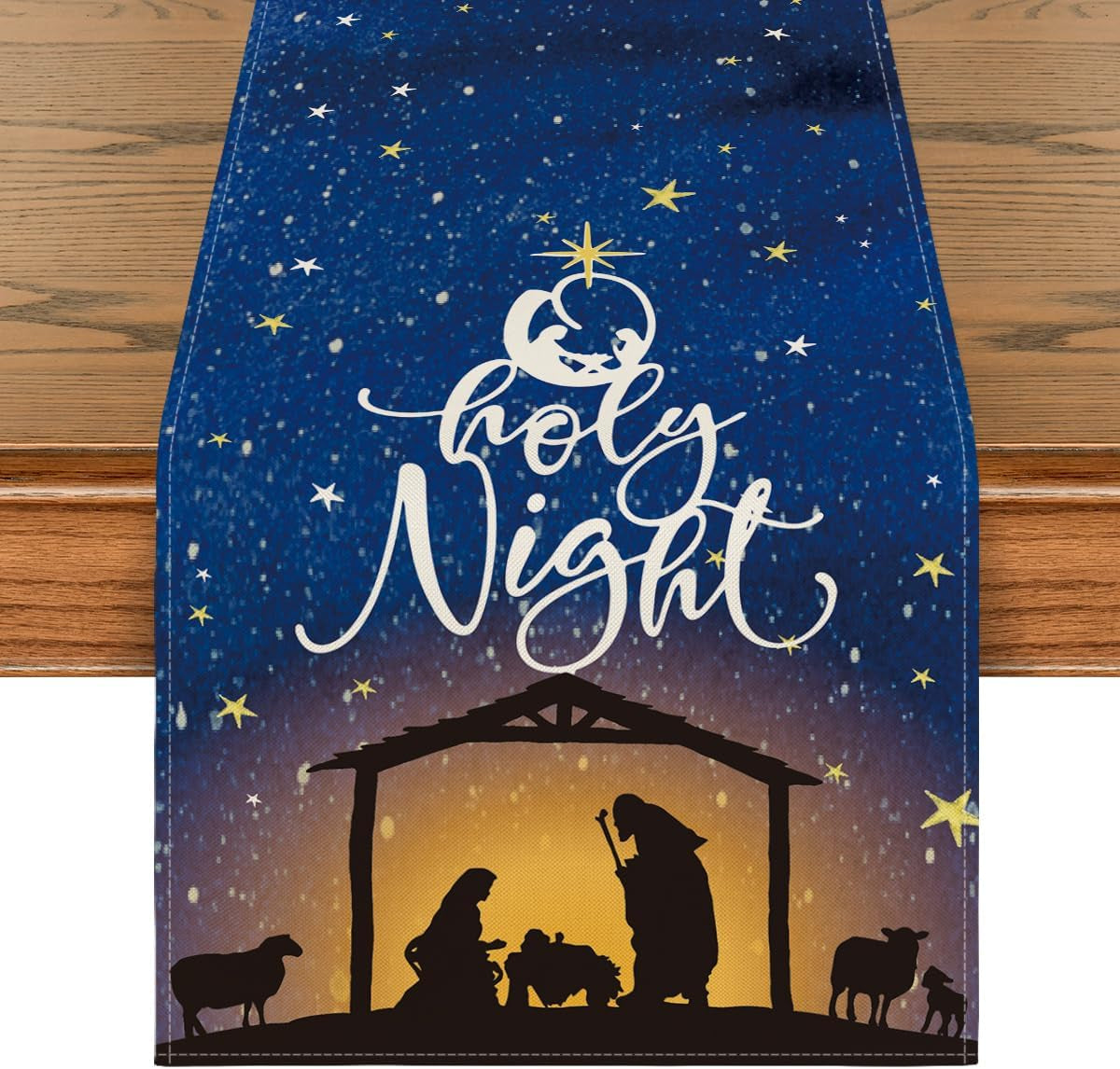 the Lord Blue Sky Christmas Table Runner, Seasonal Winter Holy Night Christ Kitchen Dining Table Decor for Outdoor Home Party 13X72 Inch