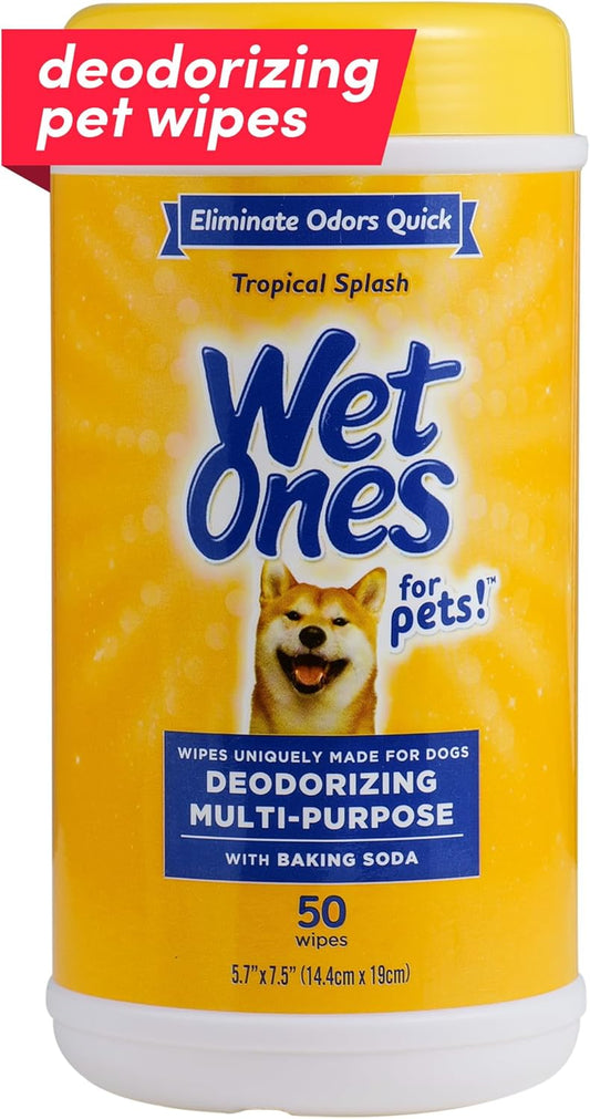 for Pets Deodorizing Multipurpose Pet Wipes, Tropical Splash Scent - Pet Grooming Wipes for In-Between Baths, Pet Cleaning Supplies, Puppy Wipes for Dogs, 50 Count