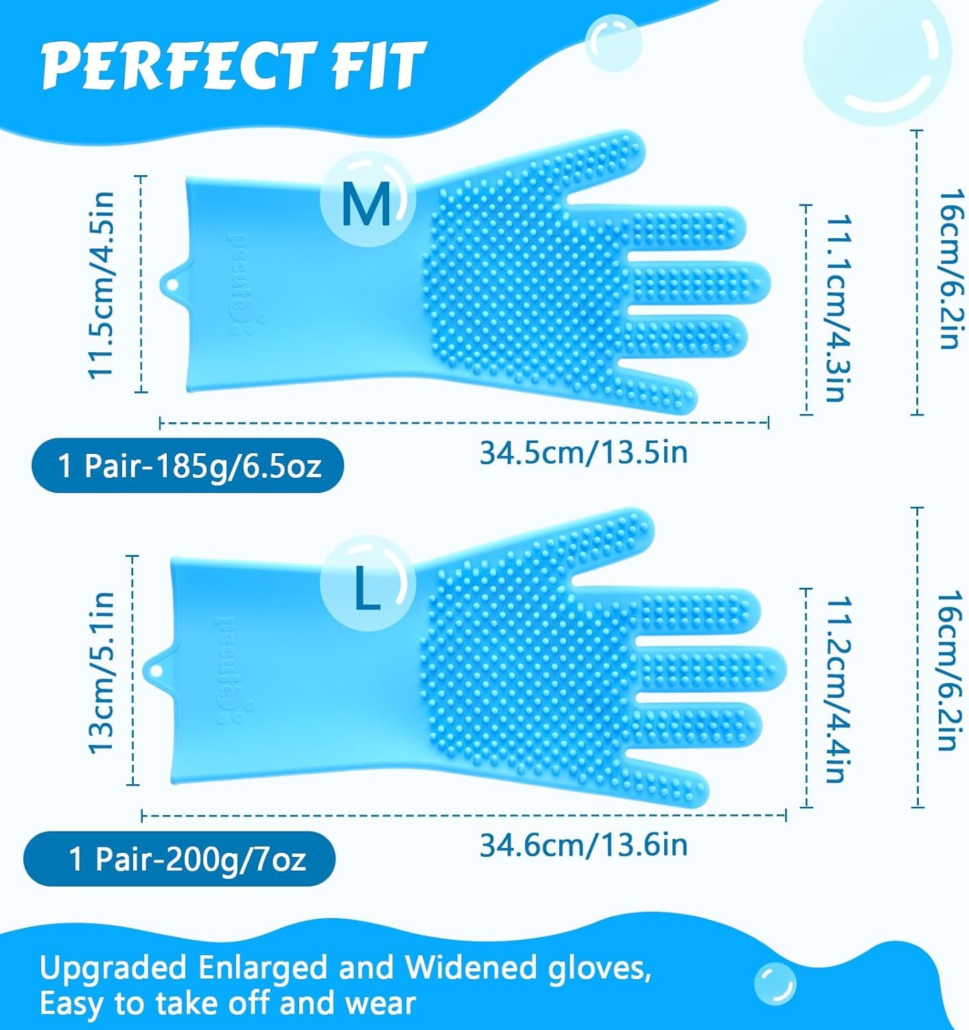 Pet Grooming Gloves - Heat Resistant Silicone Gloves with High-Density Teeth, Enhanced Five Finger Design for Bathing and Massaging Dogs and Cats, Blue