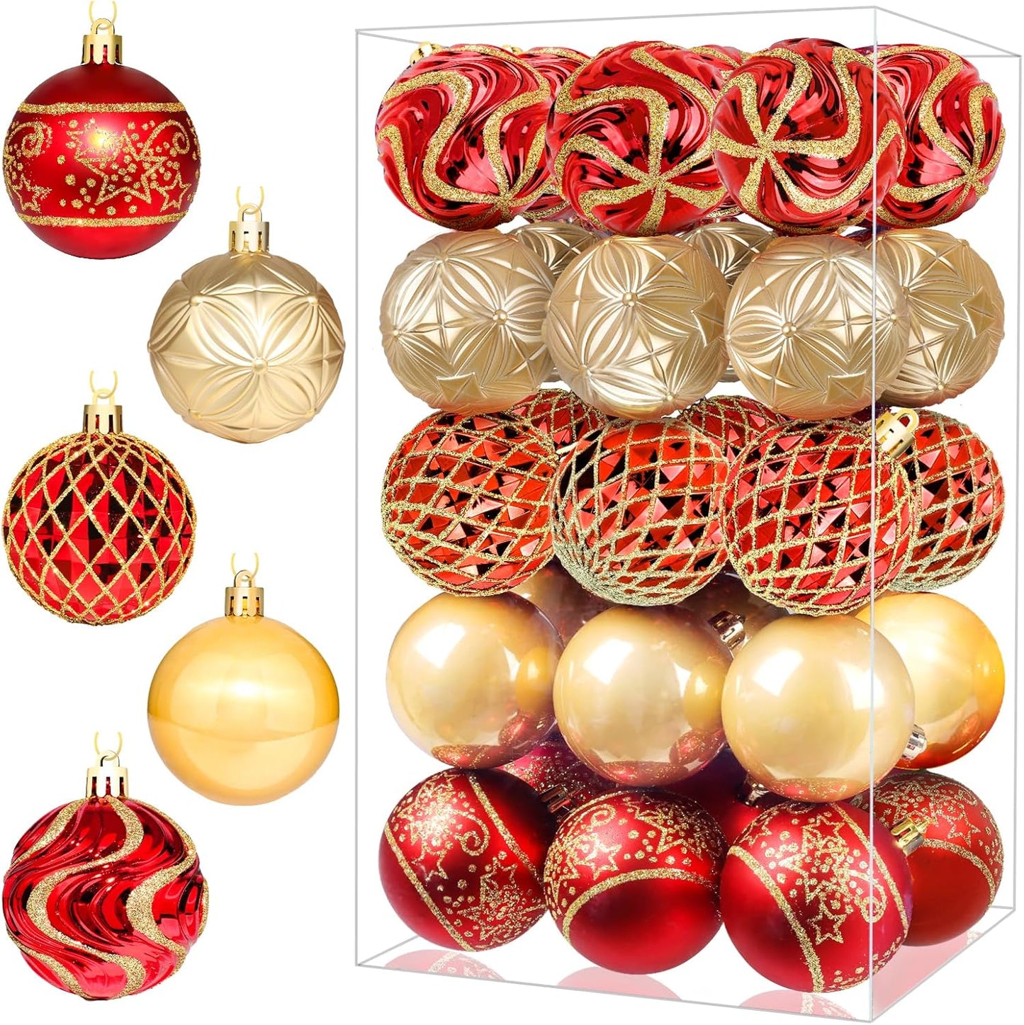 30 PCS Christmas Balls Ornaments, 2.36-Inch Hanging Balls, Shatterproof Plastic Decorative Hanging Ornaments, Christmas Baubles for Xmas Tree Party Christmas Wreath Decoration (Red & Gold)