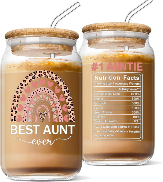 Aunt Birthday Gifts Ideas - Best Aunt Ever Gifts, Mother’S Day Gifts for Aunt Auntie from Niece, Funny Gifts for New Aunt, 16 Oz Can Glass