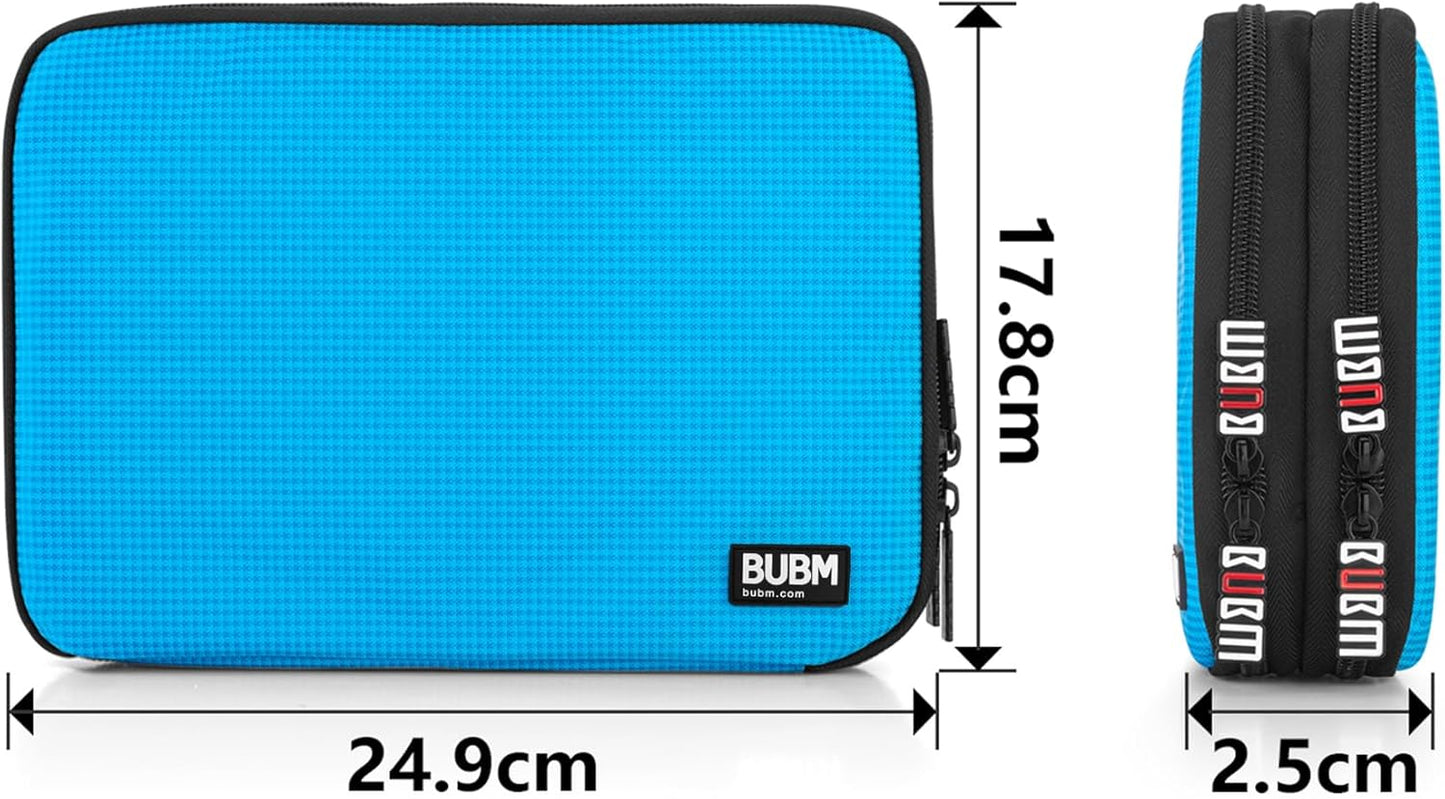 Double Layer Electronic Accessories Organizer, Travel Gadget Bag for Cables, USB Flash Drive, Plug and More, Perfect Size Fits for Ipad Mini (Medium, Blue)