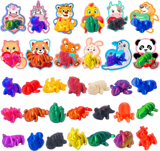 24 Pack Valentine'S Day Gift Cards with Mini Animal Toys Party Favors, 3D Print Mini Animal Toys for Kids Girls Boys Valentines Day Gifts Classroom School Exchange Prize