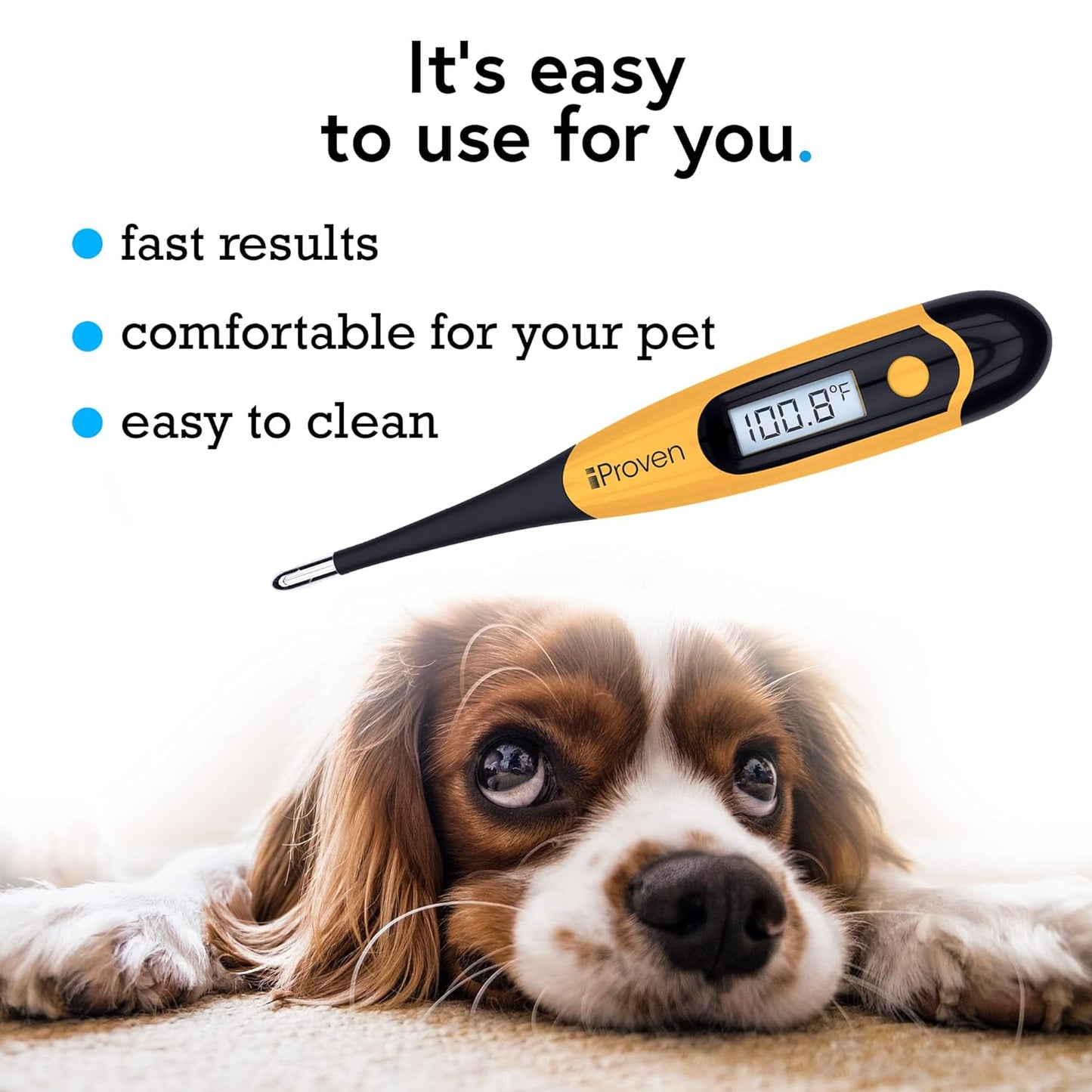 Iproven Dog & Cat Thermometer for Accurate Fever Detection, Comfortable Flexible Tip, Waterproof Pet Thermometer, Fast Readings in 20 Sec, Whelping and Veterinary Supply, DTK-117Y