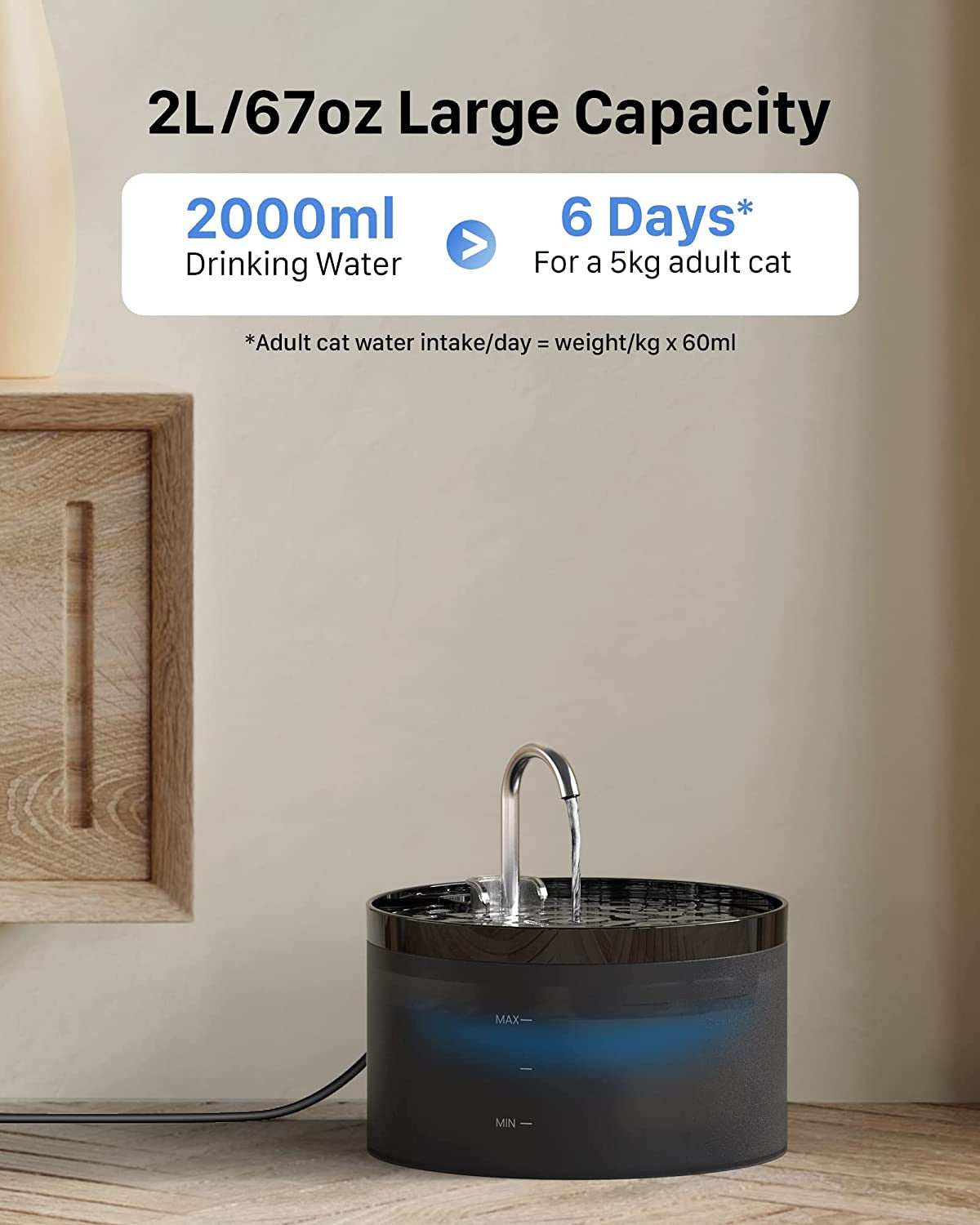 Cat Water Fountain: Dog Bowl Fountains - Automatic Pet Dispenser - Dogs Drinking Waterer Bowls Indoor - Auto Watering Dish Supplies - Easy Cleaning Animal Machine - Quiet 67Oz/2L Kitty Drink Fountain