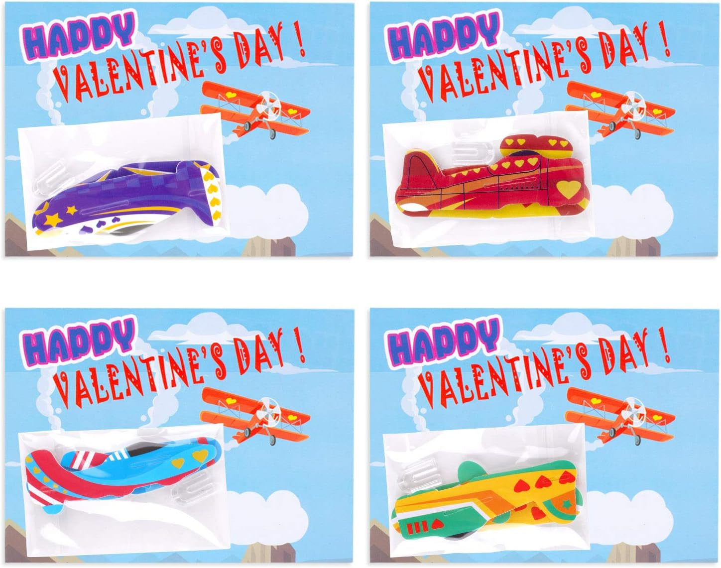 50 Pack Valentines Foam Airplanes and 50 Pack Valentine Cards for Kids, Valentines Gifts for Kids Classroom, Party Favors, Valentine Treats for School