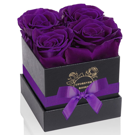 Preserved Roses in a Box Mothers Day Valentines Day Gifts for Her, Real Roses That Last a Year and More, Eternal Roses for Her, Christmas Day, Birthday, Anniversary Day (Small, Purple)