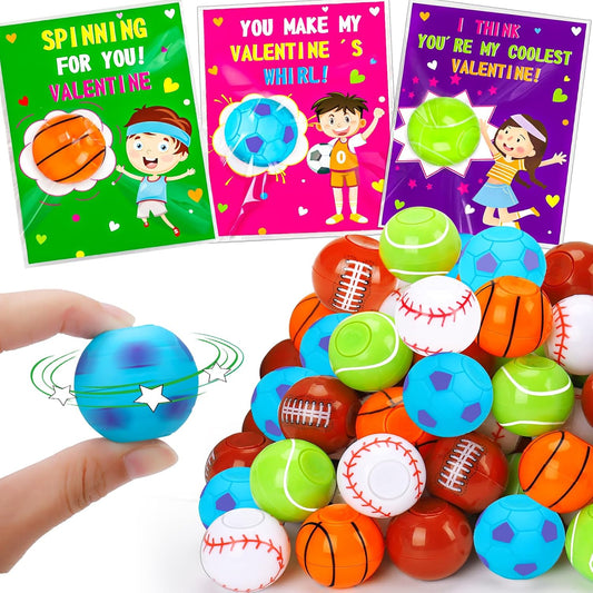 26PCS Fidget Spinners Sports Balls Valentines Cards for Kids School Classroom Valentine'S Day Exchange Gifts for Toddler Boy Girl Soccer Valentine Party Favor Goodie Bag Stuffers Treat Bulk