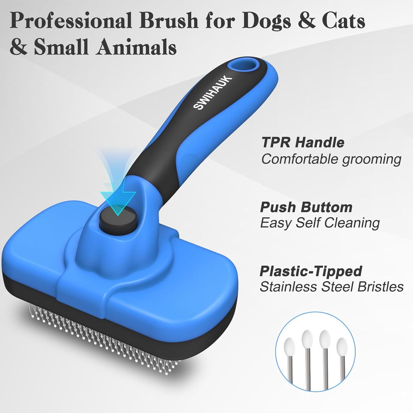 Self Cleaning Slicker Brush - Skin Friendly Deshedding Grooming Tool for Dogs & Cats, Suitable for Shedding & Haired Pets, with Pet Supplies Accessories, Blue