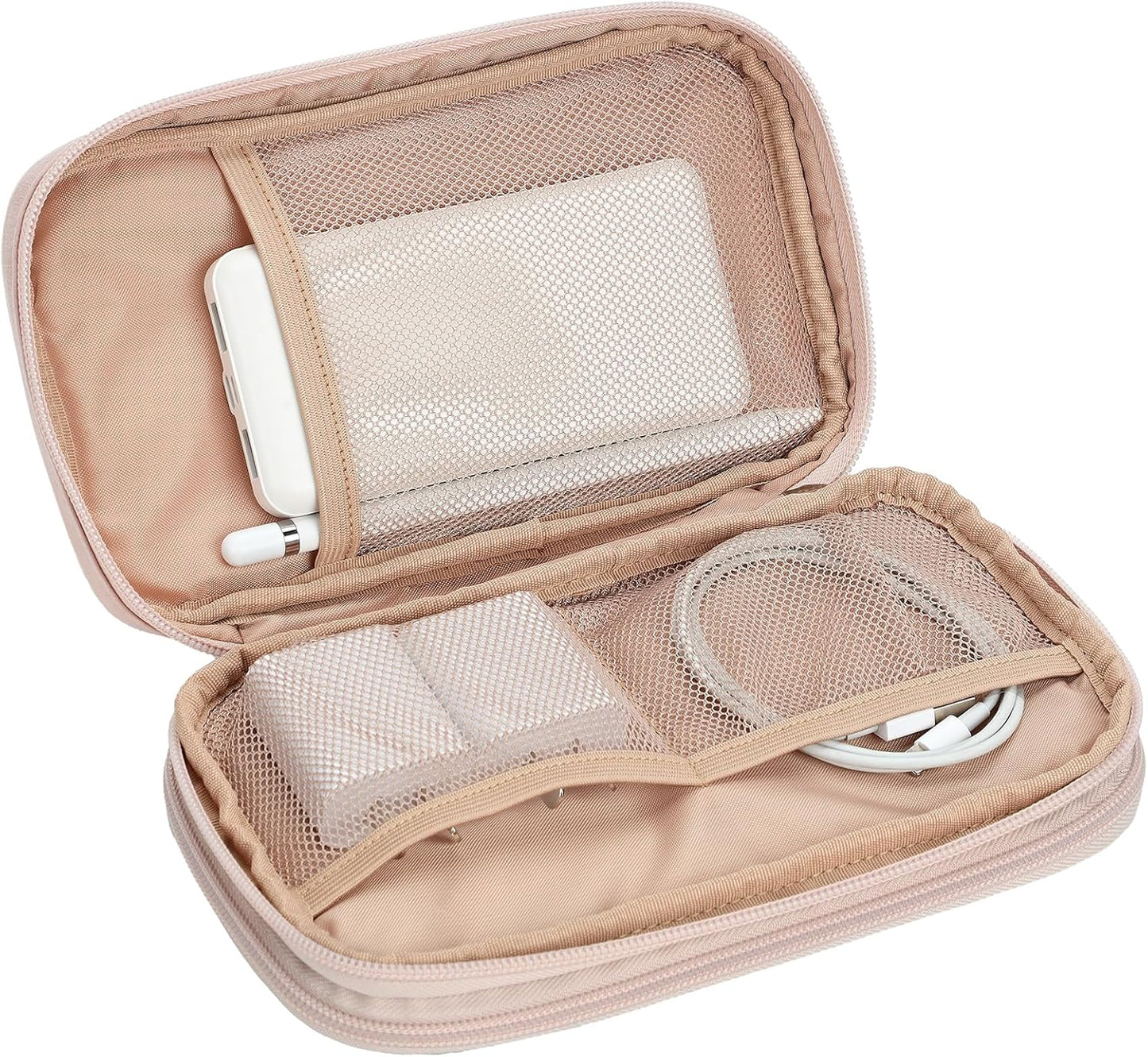 Travel Cord Organizer Case, Double Layers Tech Electronic Bag, Essentials for Charger, Cable, Phone, Flash Drive, Pink