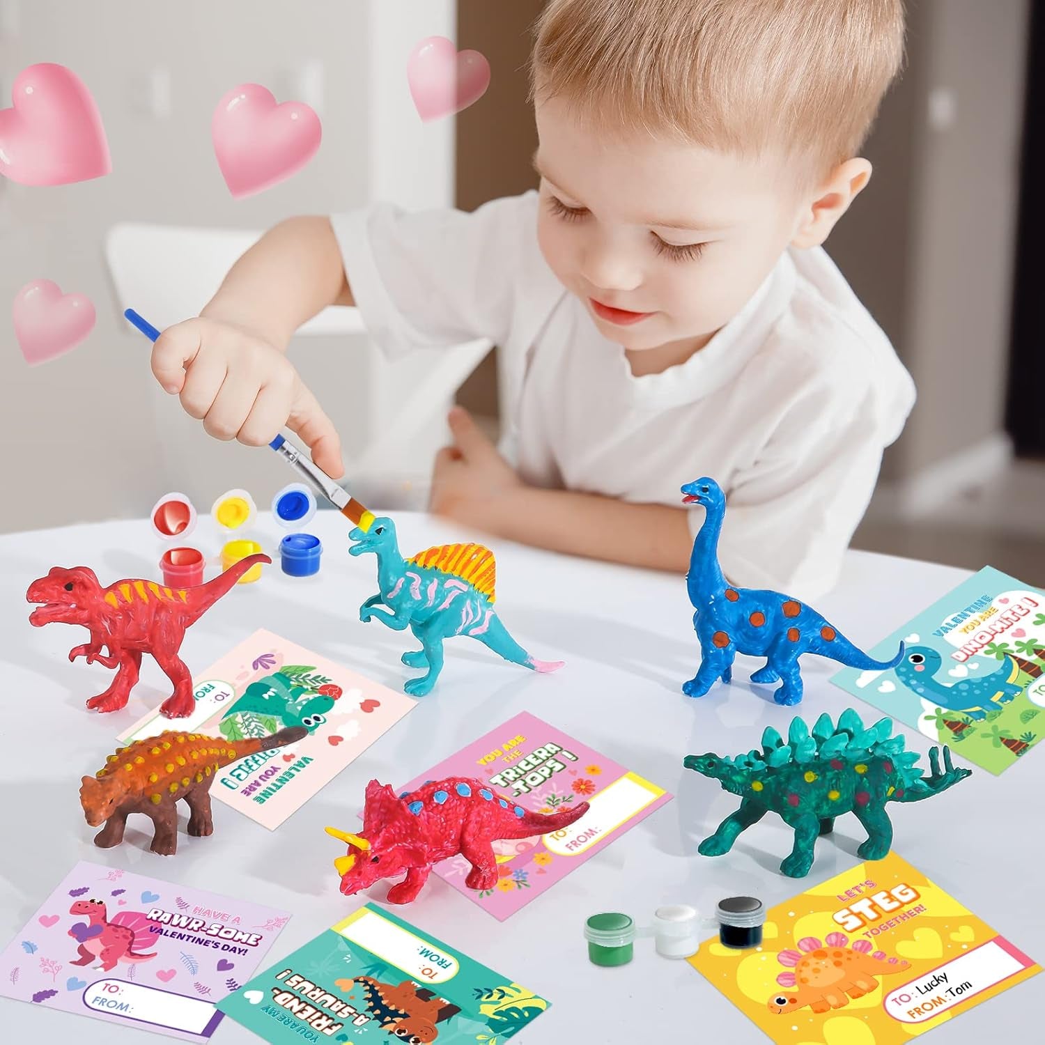 Valentine'S Day Cards for Kids- 24 Pack of Dinosaur Painting Kit with Valentines Greeting Cards for Kids, Valentine'S School Classroom Exchange Gifts, Valentine'S Party Favor Supplies for Kids