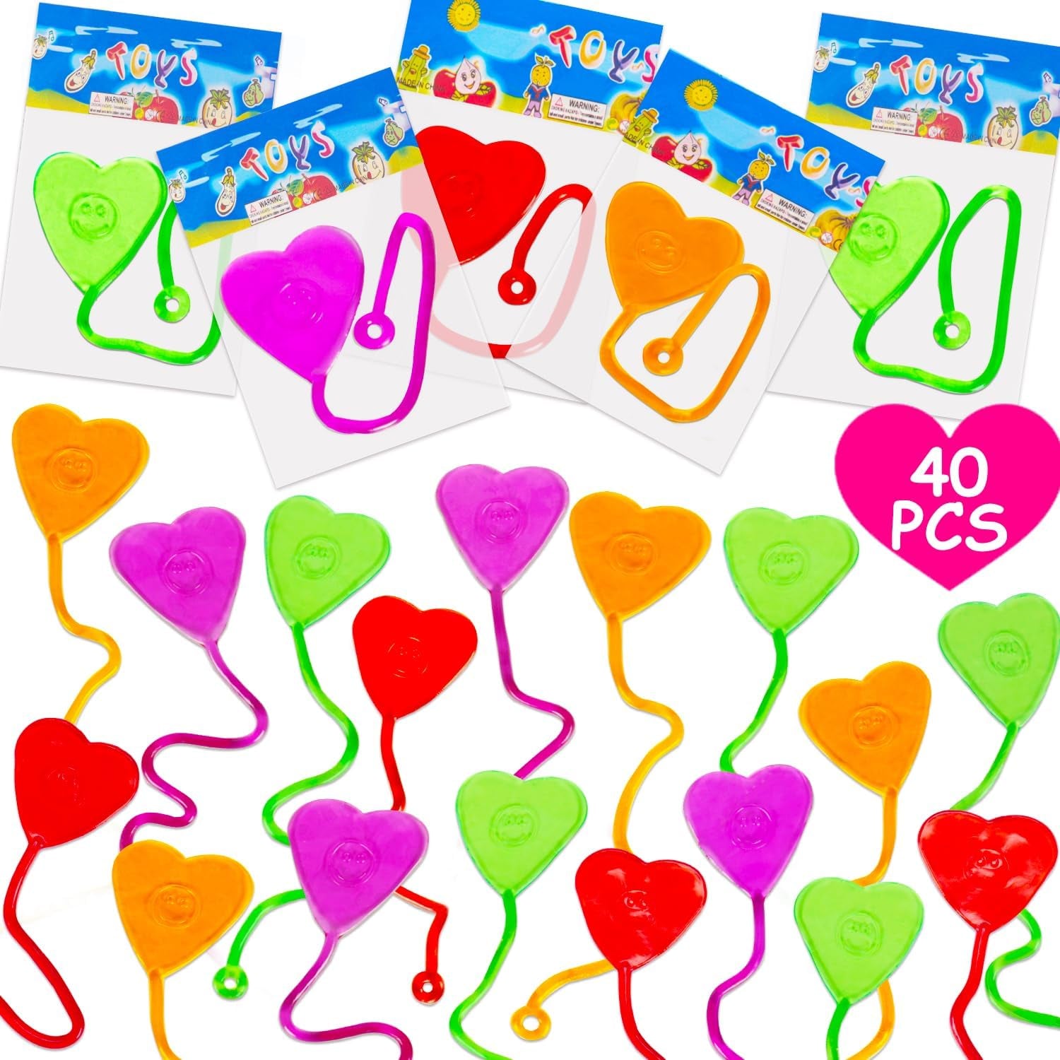 40 Pcs Valentine Exchange Gift Sticky Hands Heart for Kids Goodie Bag Stuffer Sensory Stretchy Treasure Box Classroom Prize Student Toys Bulk Pinata Fillers Valentine Day Treat Party Favor Supplies