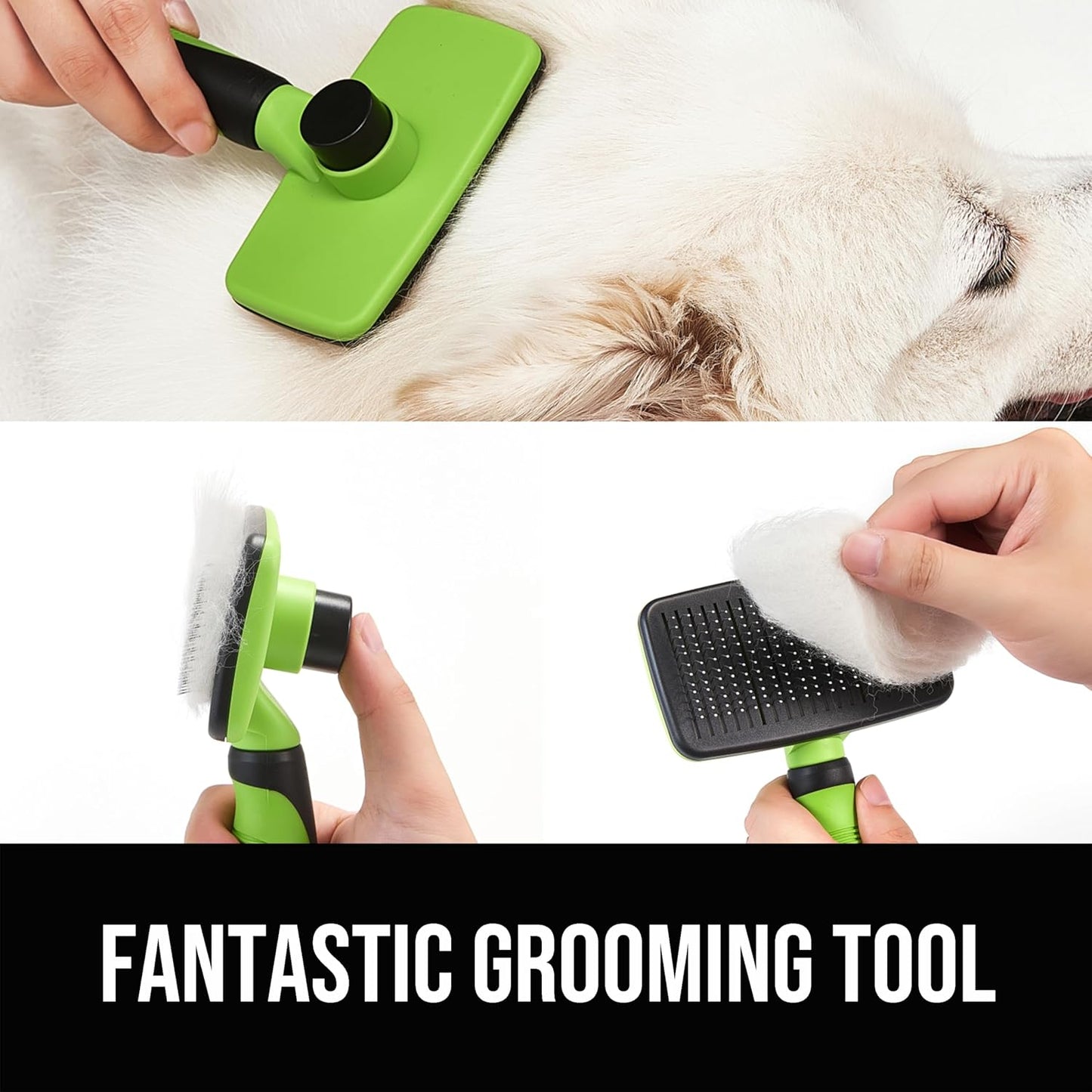 Self Cleaning Slicker Brush for Dogs& Cats, Skin Friendly Grooming Brush for Shedding Long&Short Haired Dogs& Cats, Deshedding Pet Supplies Accessories, Green