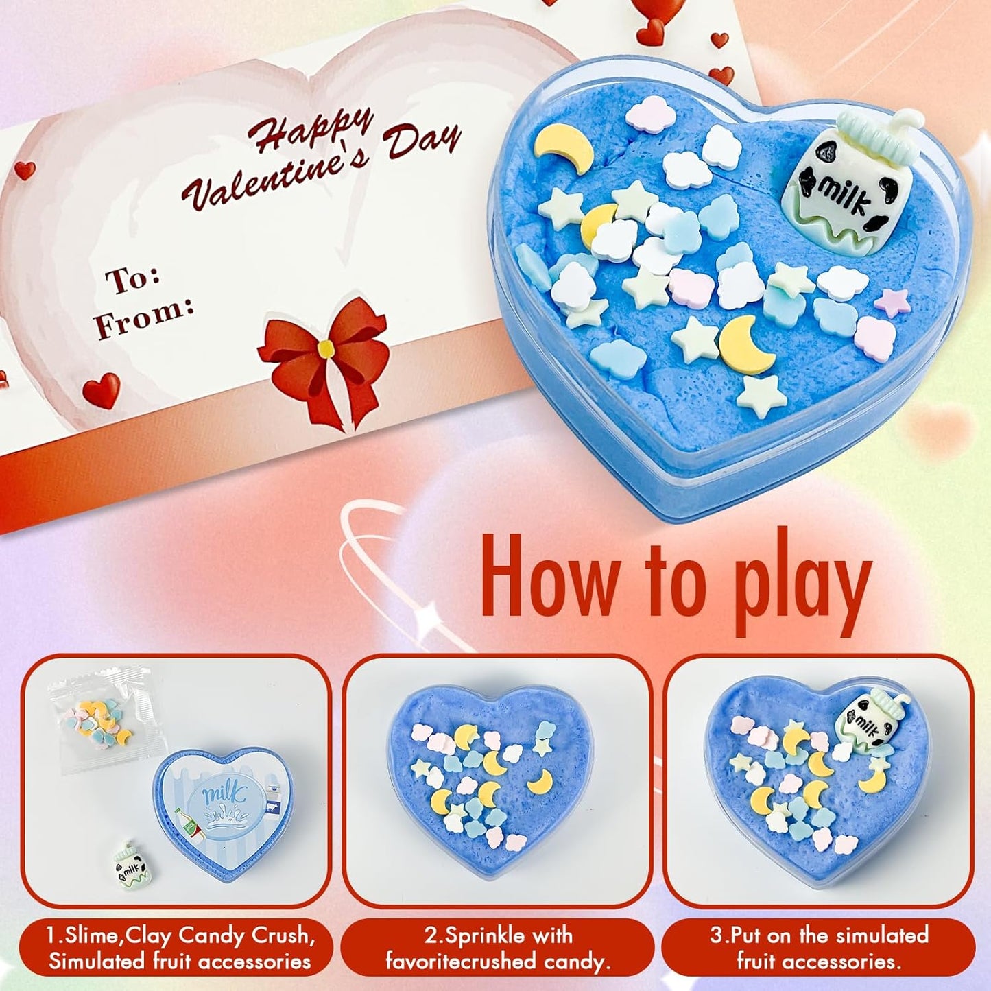 24Pcs Valentines Slime Hearts with Cards for Kids' Valentine Gift Classroom Exchange Party Favors for Kids Girls and Boys