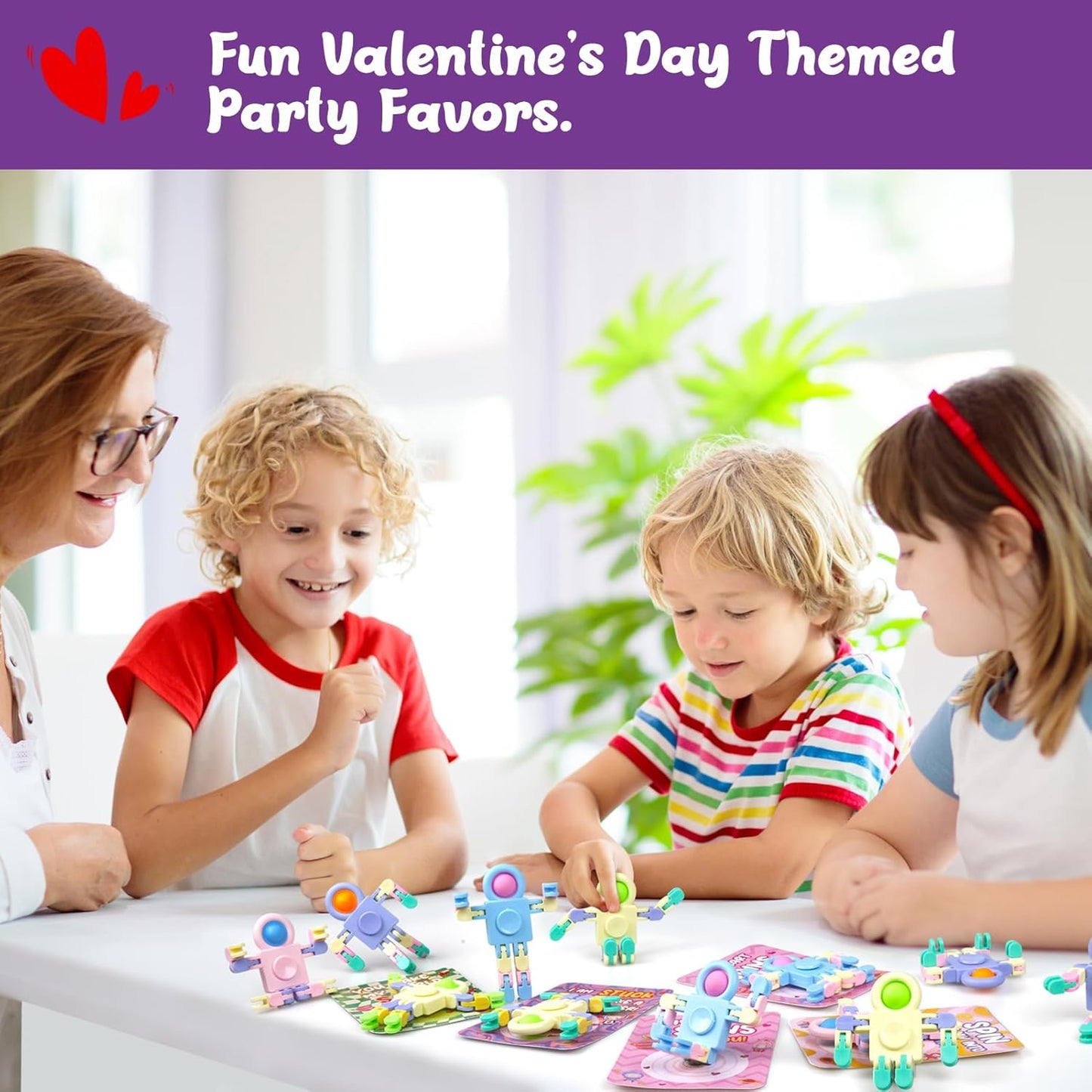 28 PCS Chain Press Vent Spaceman - Valentines Cards for Kids Wacky Track Finger Fidget Sensory Stress Relief Toy - Valentine Exchange Prizes for Girls Boys School