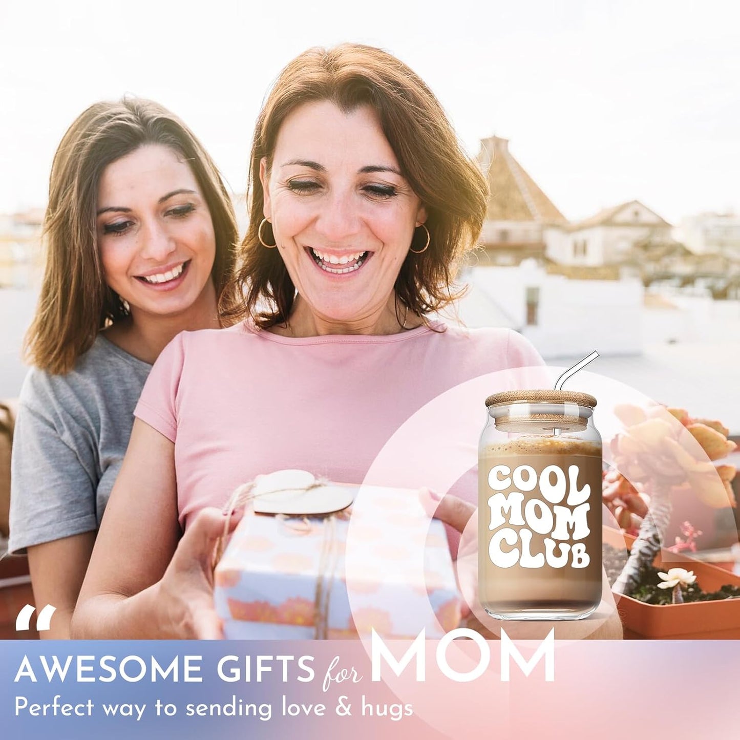 Mother’S Day Gifts for Mom - Funny Mom Gifts from Daughter or Son, Mom Birthday Gifts Ideas, Christmas Day Gifts for Mother in Law Step Bonus New Mom, Cool Mom Club 16 Oz Coffee Glass