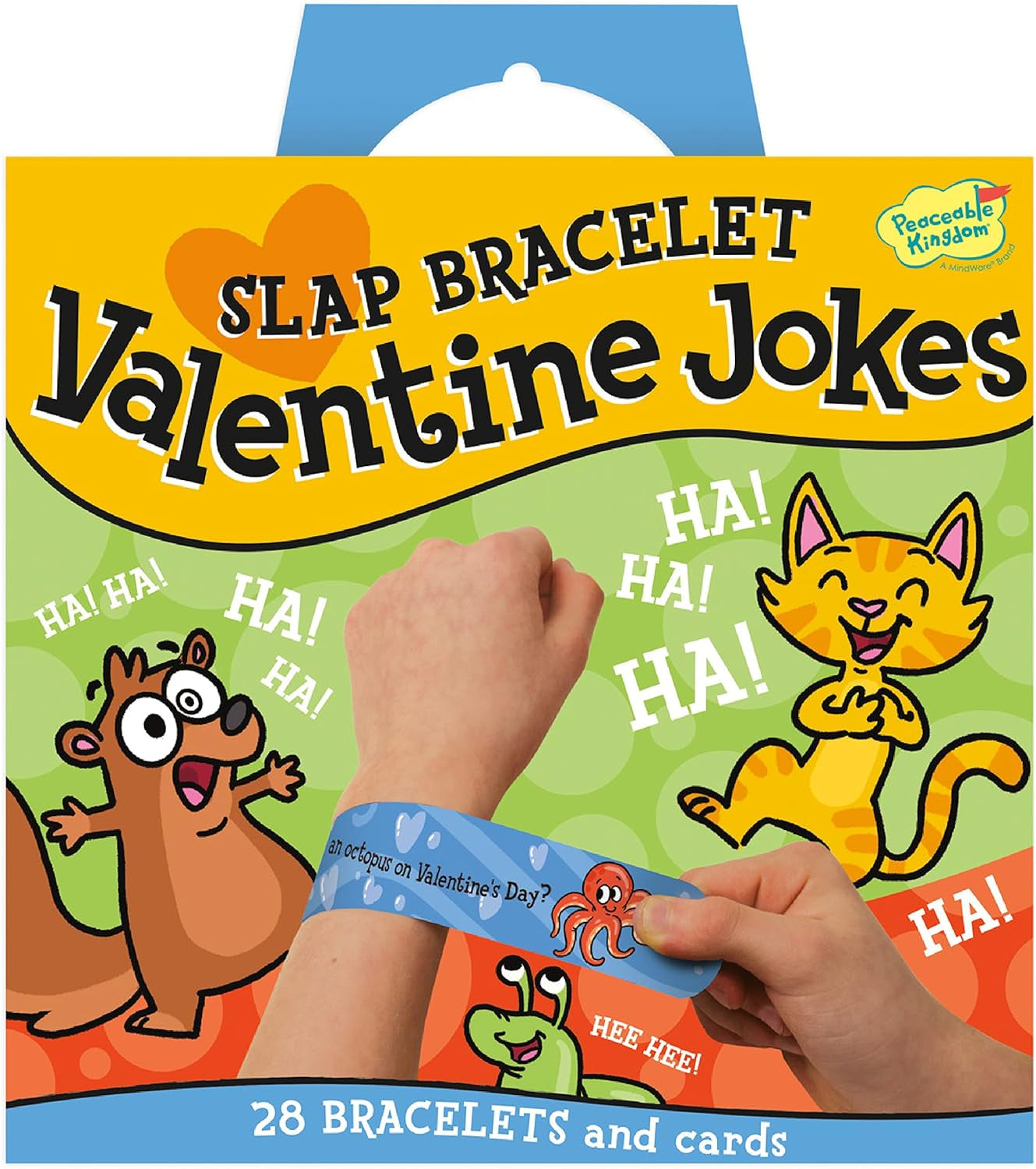 Valentines Cards for Kids Classroom, Set of 28 Valentines Day Gifts - Jokes Slap Bracelets