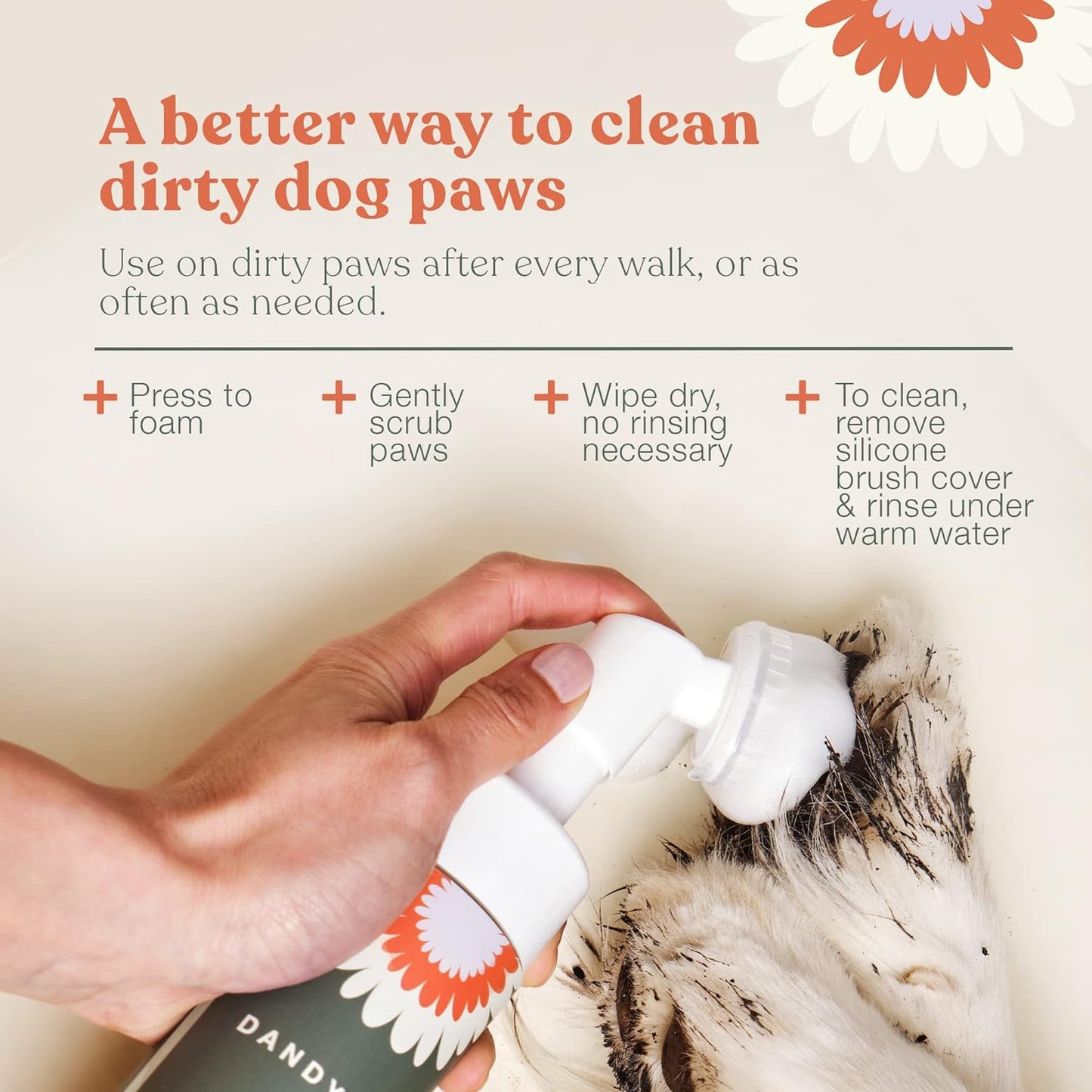 Clean Paws | No-Rinse Dog Paw Cleaner & Puppy Paw Washer | Gentle, Fragrance-Free, Ph Balanced Foaming Cleanser with Silicone Bristle Brush | Safe for All Dogs | 5 Fl Oz