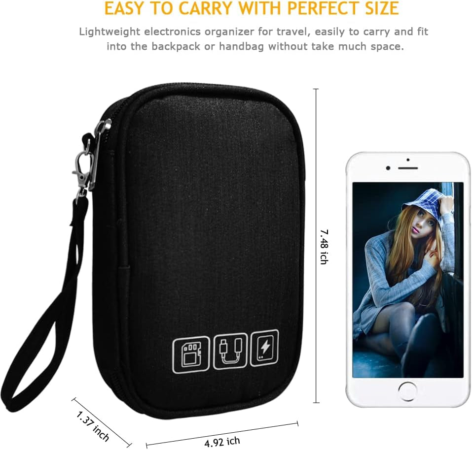 Electronic Organizer Bag Cable Organizer Travel Cord Organizer Case Pouch Portable Carrying Case for Charger Hard Drive Earphone USB SD Card (Black)