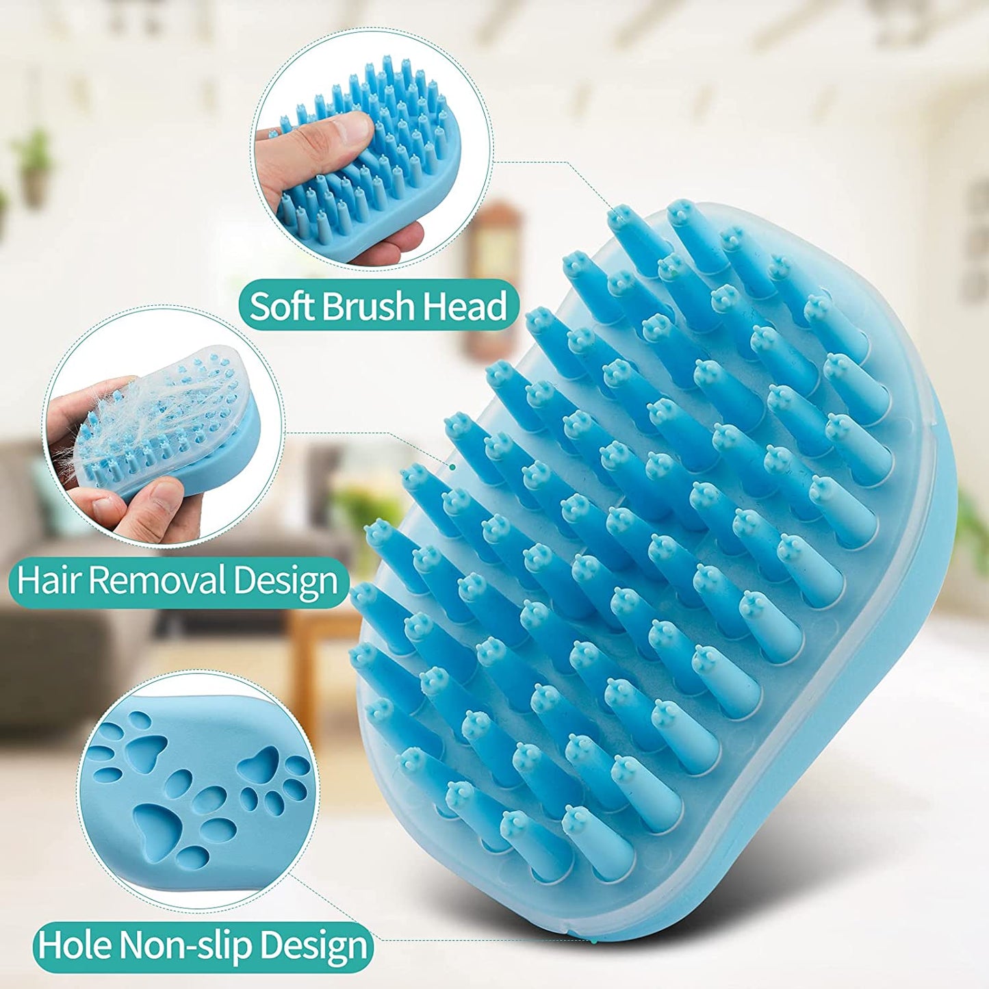 2Pack Dog Bath Brush, Soft Silicone Pet Shampoo Massage Dispenser Grooming Shower Brush for Short Long Haired Dogs and Cats Washing,