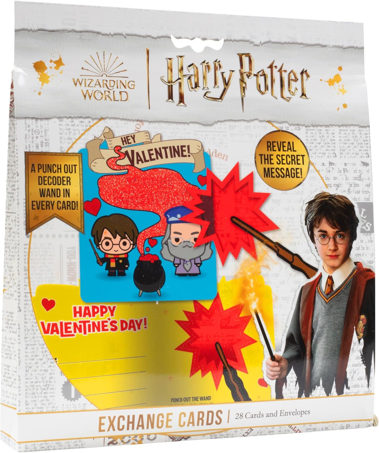 Potion Cauldron Valentine'S Day Card Set for Kids, 28 Cards & Envelopes - Magic Wand Lens Decodes the Hidden Message - School Classroom Exchange Parties for Boys & Girls 4+ - Officially