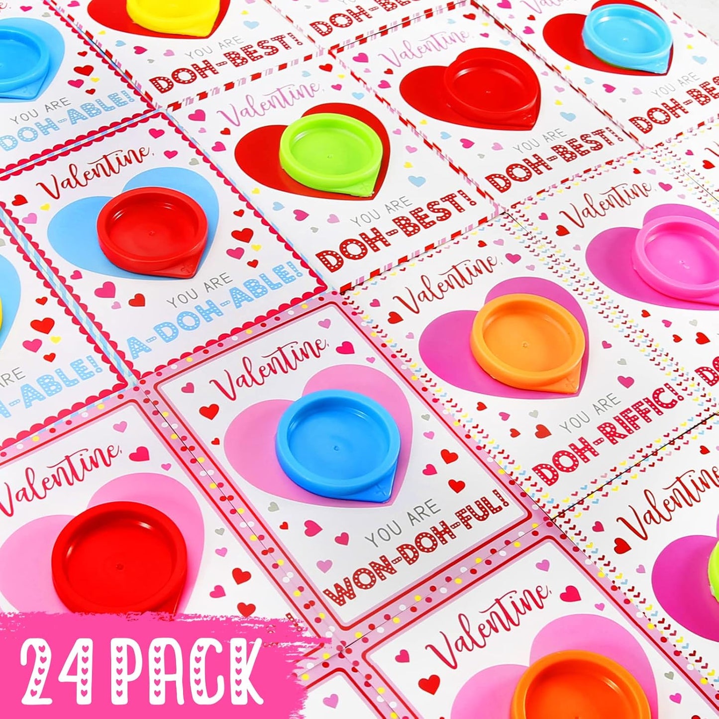 Valentines Day Gifts for Kids - 24 Pack Valentines Cards with Playdough for Kids Classroom Exchange, Valentines Party Favors for School Toddlers Girls Boys