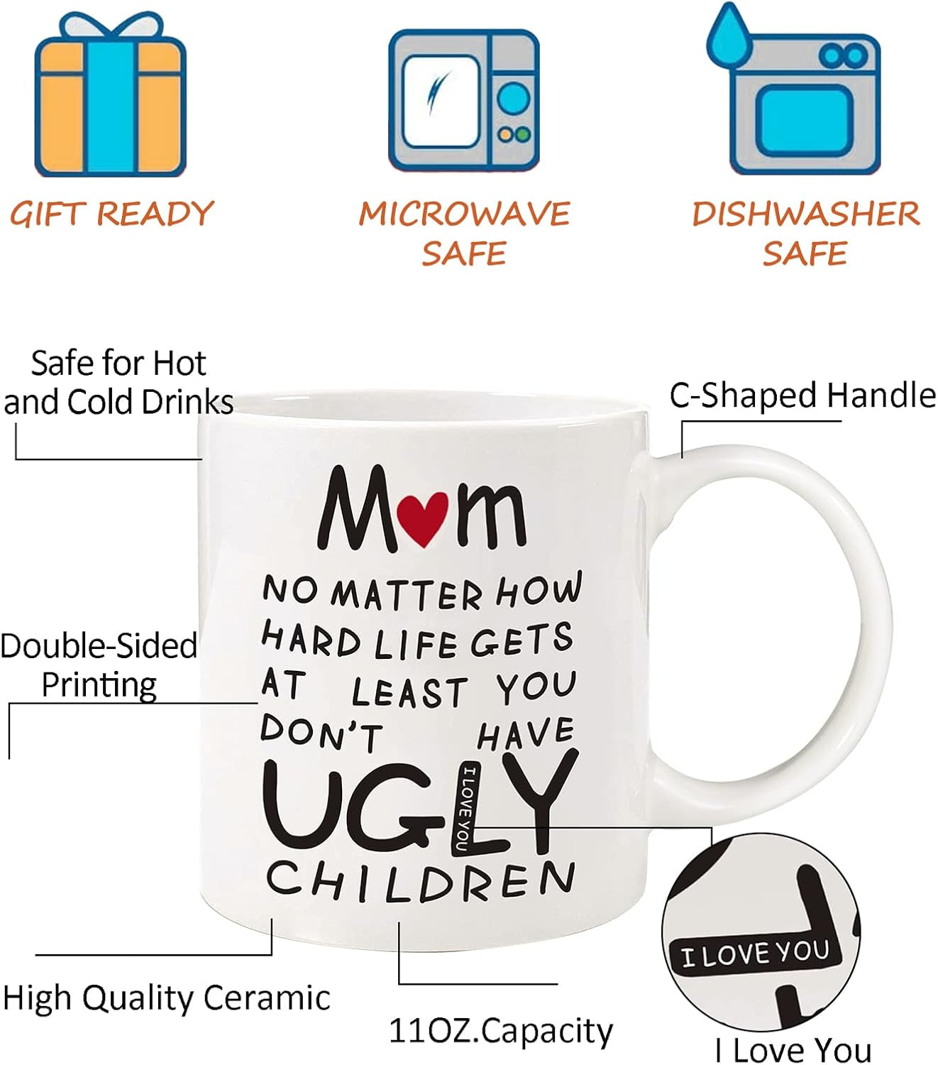 Gifts for Mom from Daughter Son,11Oz Funny Coffee Mug,Valentines Day Gifts for Mom Wife Women,Mom Birthday Gifts,Birthday Gifts for Mom,Unique Mom Gifts Ideas Mothers Day Gifts for Mom Mother in Law